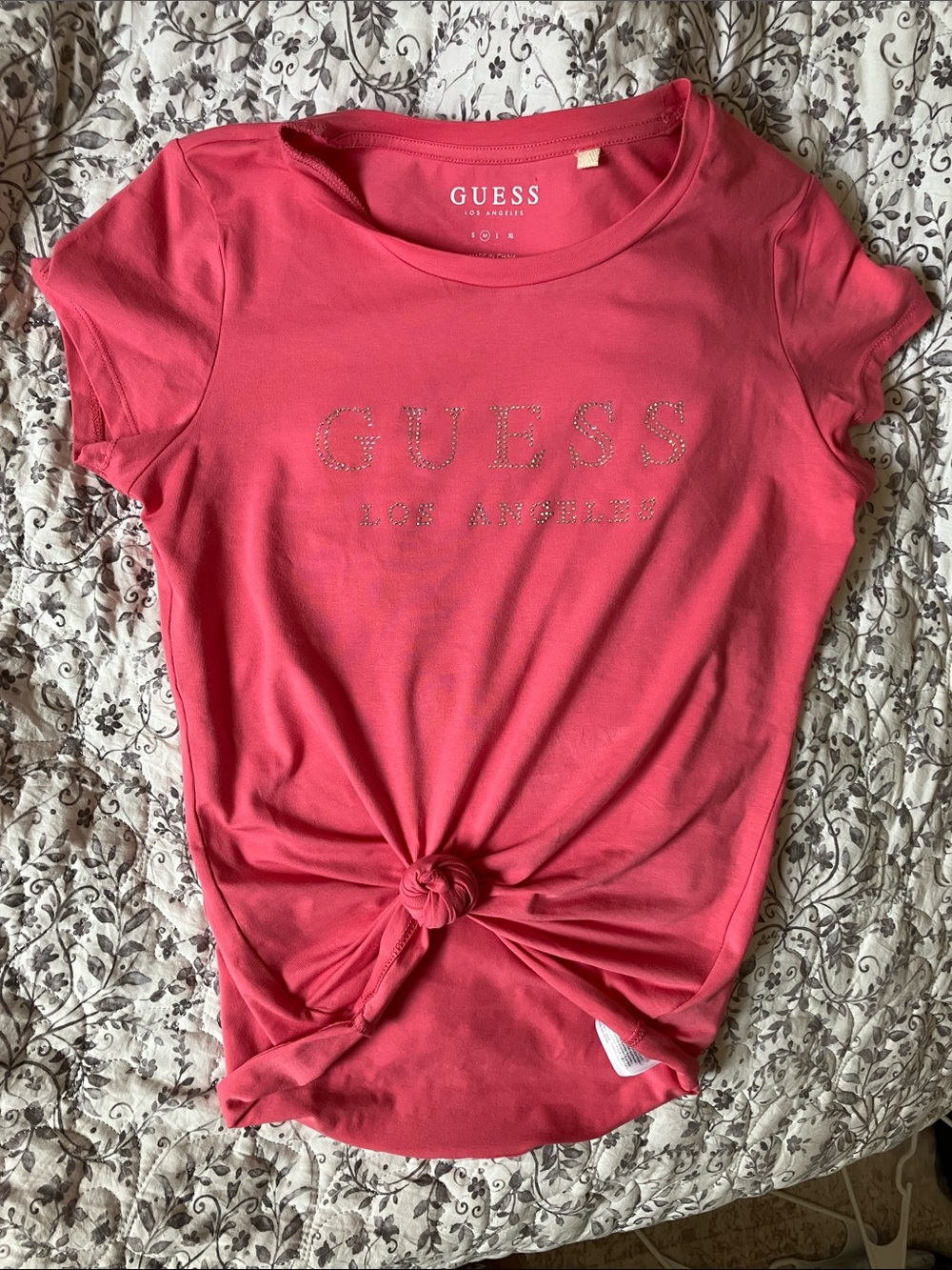 Guess Coral Pink Short Sleeve Logo Knot Tee